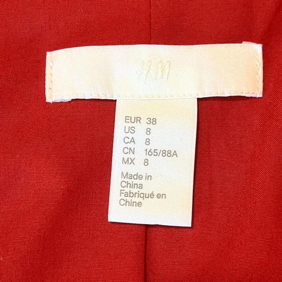 H&M Women’s Linen Blend Blazer Size 8 Red Tie Front Pockets - Picture 8 of 8